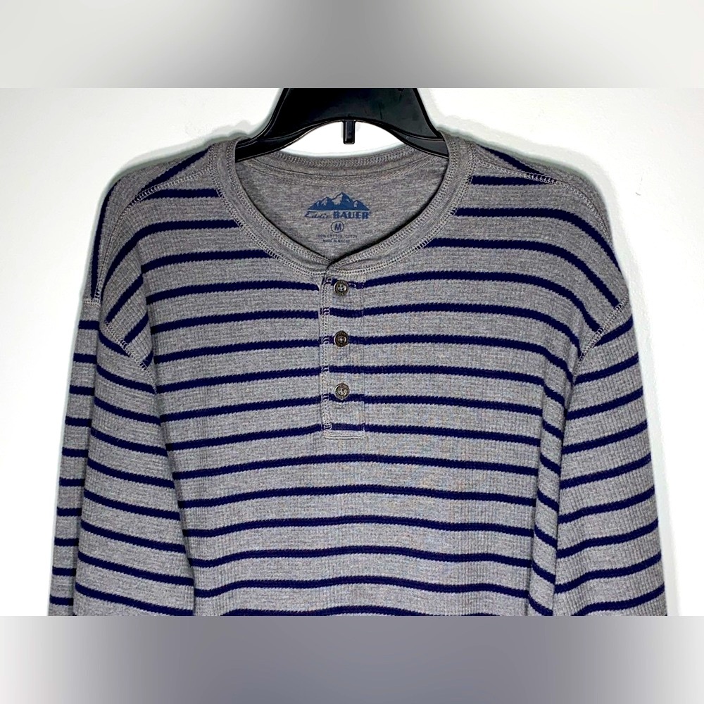 Eddie Bauer Gray and Navy Striped Henley - Picture 4 of 4
